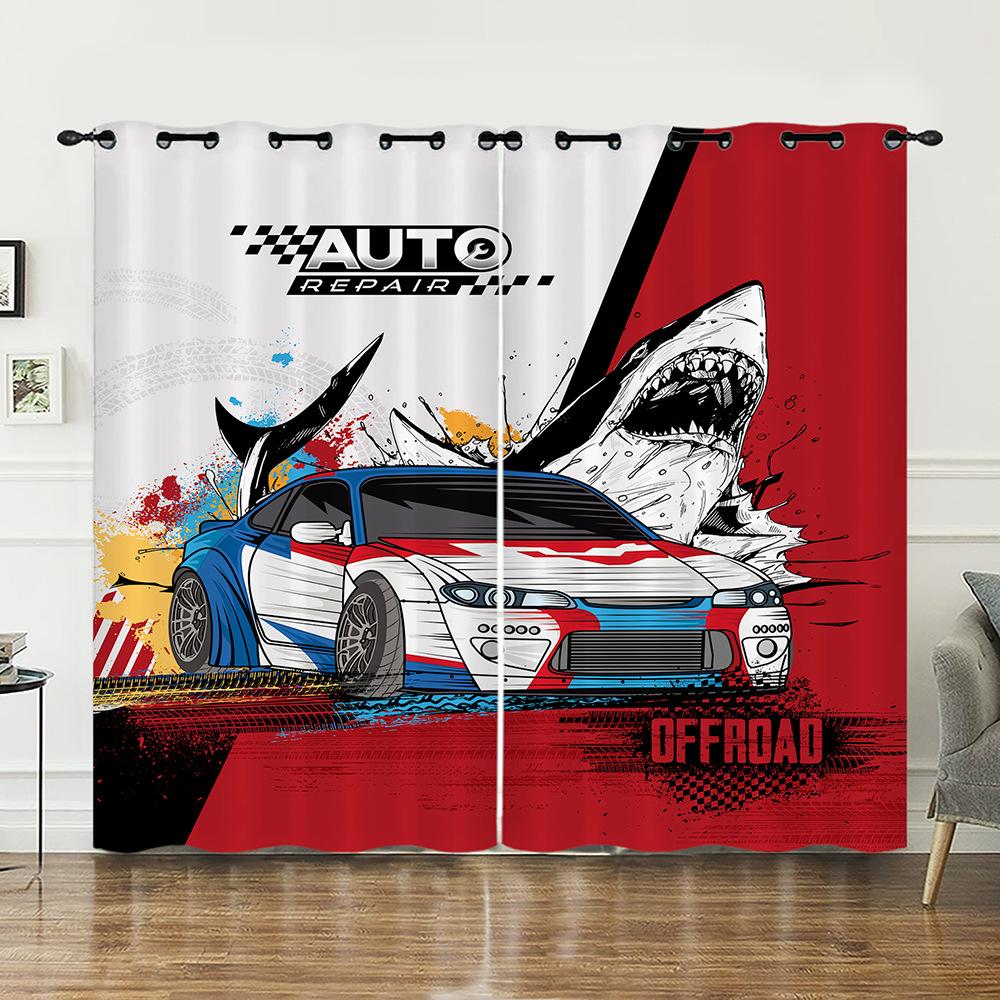 Curtains Car Sports Car Speed Car Decoration Sunshade Digital Printing Curtains Blackout Free Punching