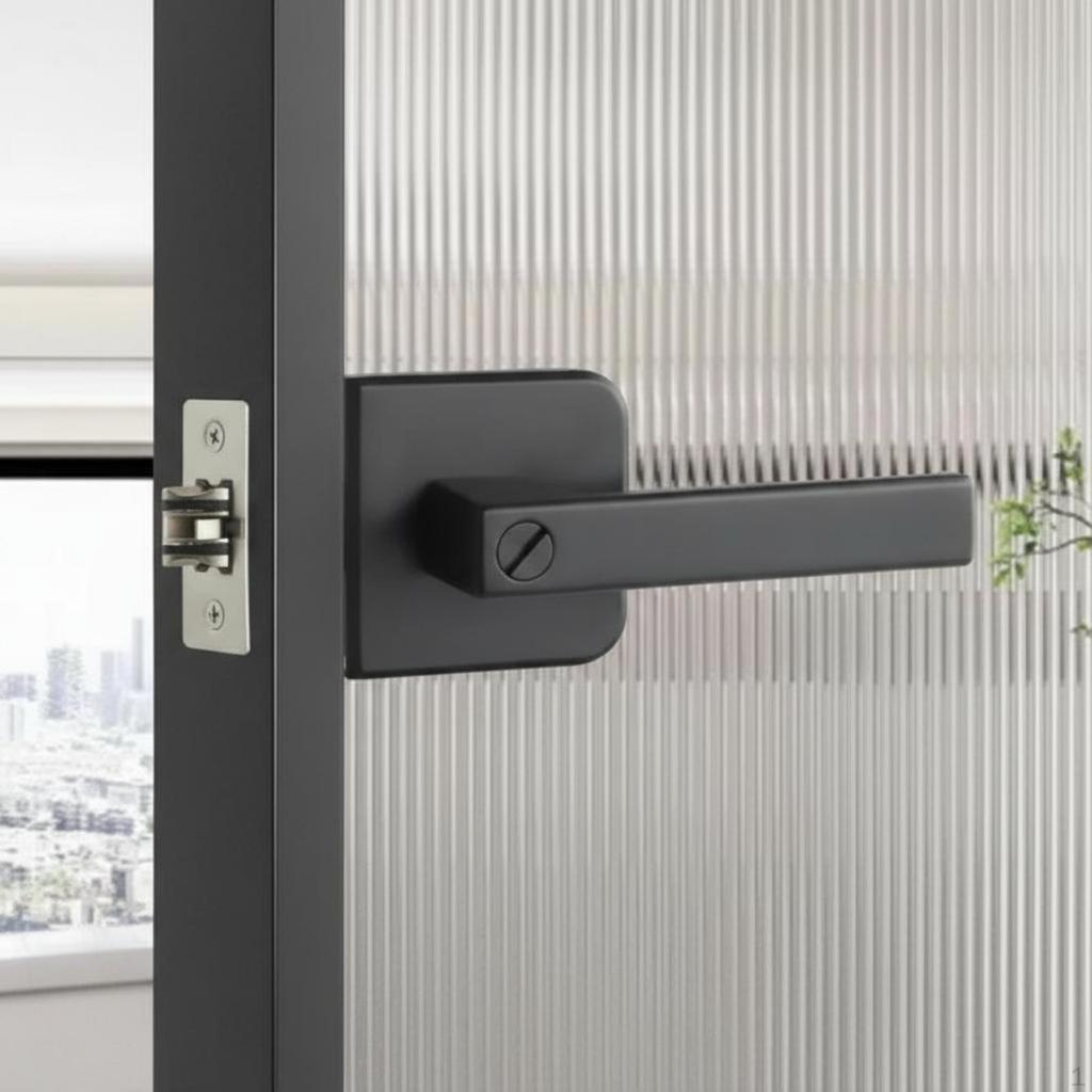 Extremely Narrow Door Lock, Aluminum Alloy Handle, Bathroom, Glass Matte Black B
