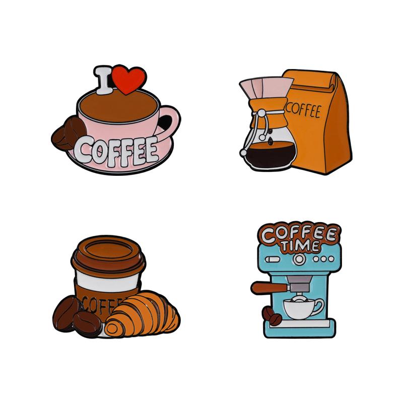 4Styles Funny Cartoon Coffee Theme Enamel Brooches Women Girls Backpack Bag Dress Pins