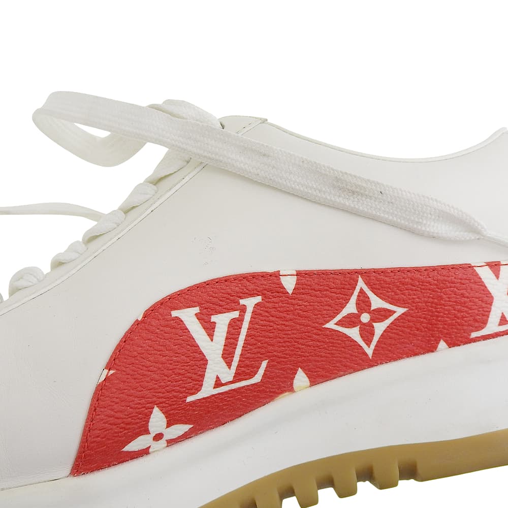 LOUIS VUITTON Runaway Sneakers, Men's Leather, White and Red, Size 6 1/2 shoes White / red leatherUsed