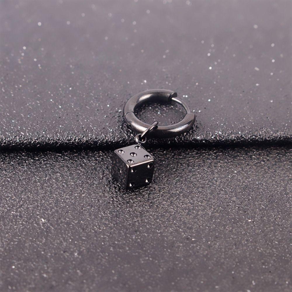 Cube Titanium Steel Earrings Hook Piercing Round Hoop Earrings Aesthetic Ear Clip for Men  Hipster