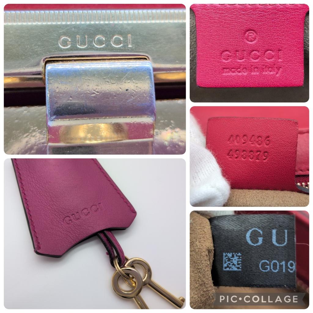 Gucci Gold Chain Shoulder Bag Crossbody Diagonal Strap 409486 Padlock Two-Tone Bicolor Pink Red Leather Women's