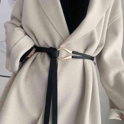 Gold U Shape Buckle Belt Women Pu Leather Belt Black Knot Long Wiastband for Female Coat Accessories
