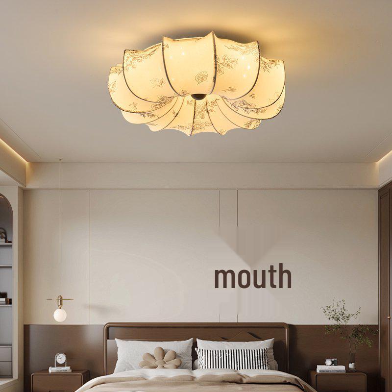 French Mid-Century Wabi-Sabi Ceiling Light: Retro South Seas Fabric Print for Bedroom & Study