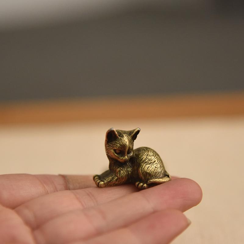 Cute Small Brass Cat Figurines 8 Distinct Styles Miniatures Desktop Ornaments for Bookshelf Decor Unique Christmas Gift Choice