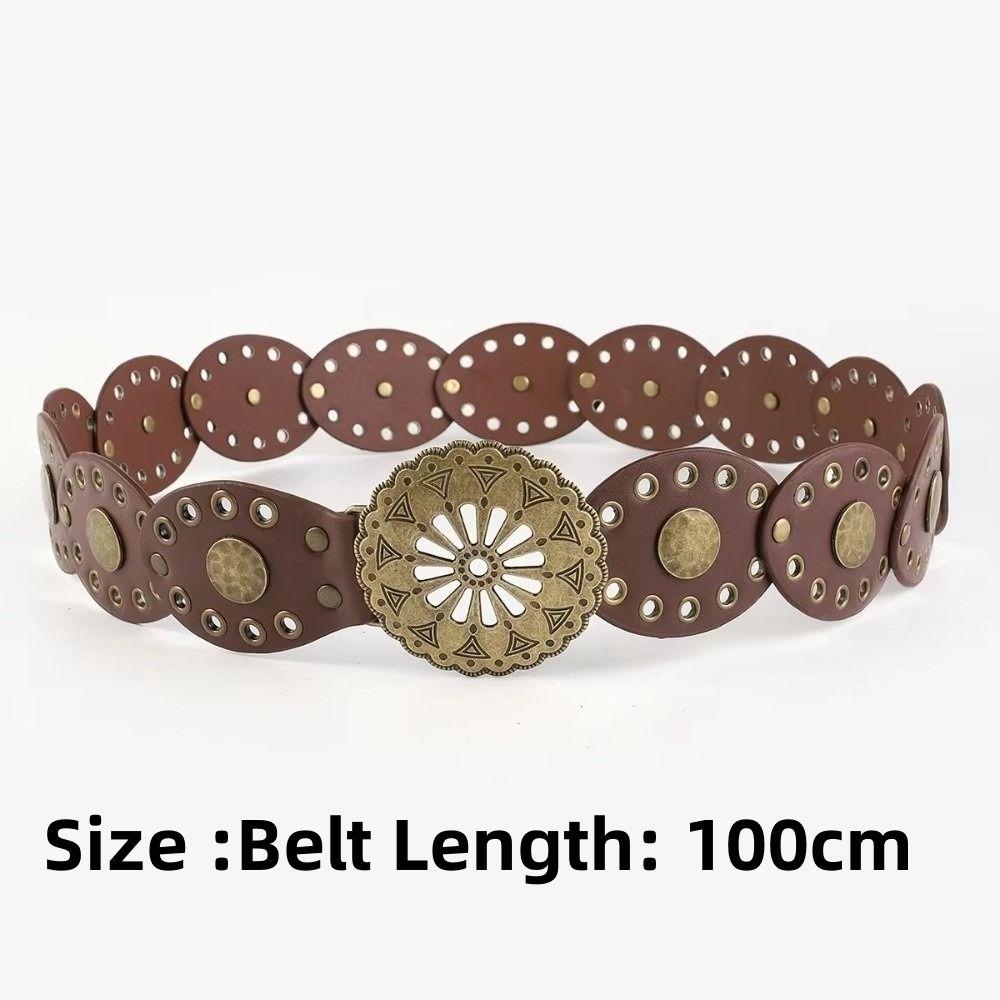 Western Cowboy Waist Strap Personality Round Trouser Dress Belts Fashion Wide Belt  For Women