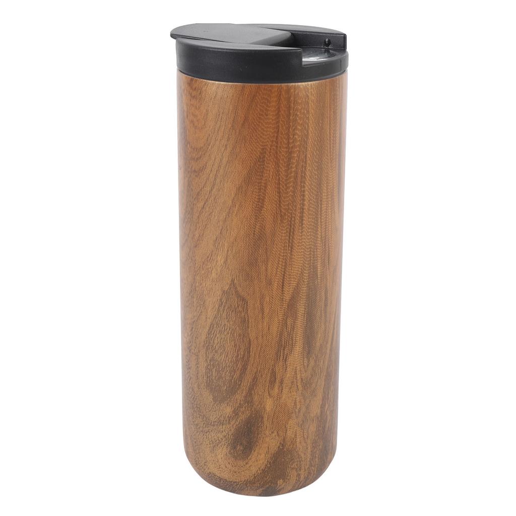 Insulated Travel Mug with Lid 500ml Stainless Steel Wood Pattern Portable Multifunctional for Office