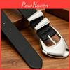 Womens Trendy Leather Belt With Zinc Alloy Pin Buckle And Stylish Fan Pattern For Daily Use