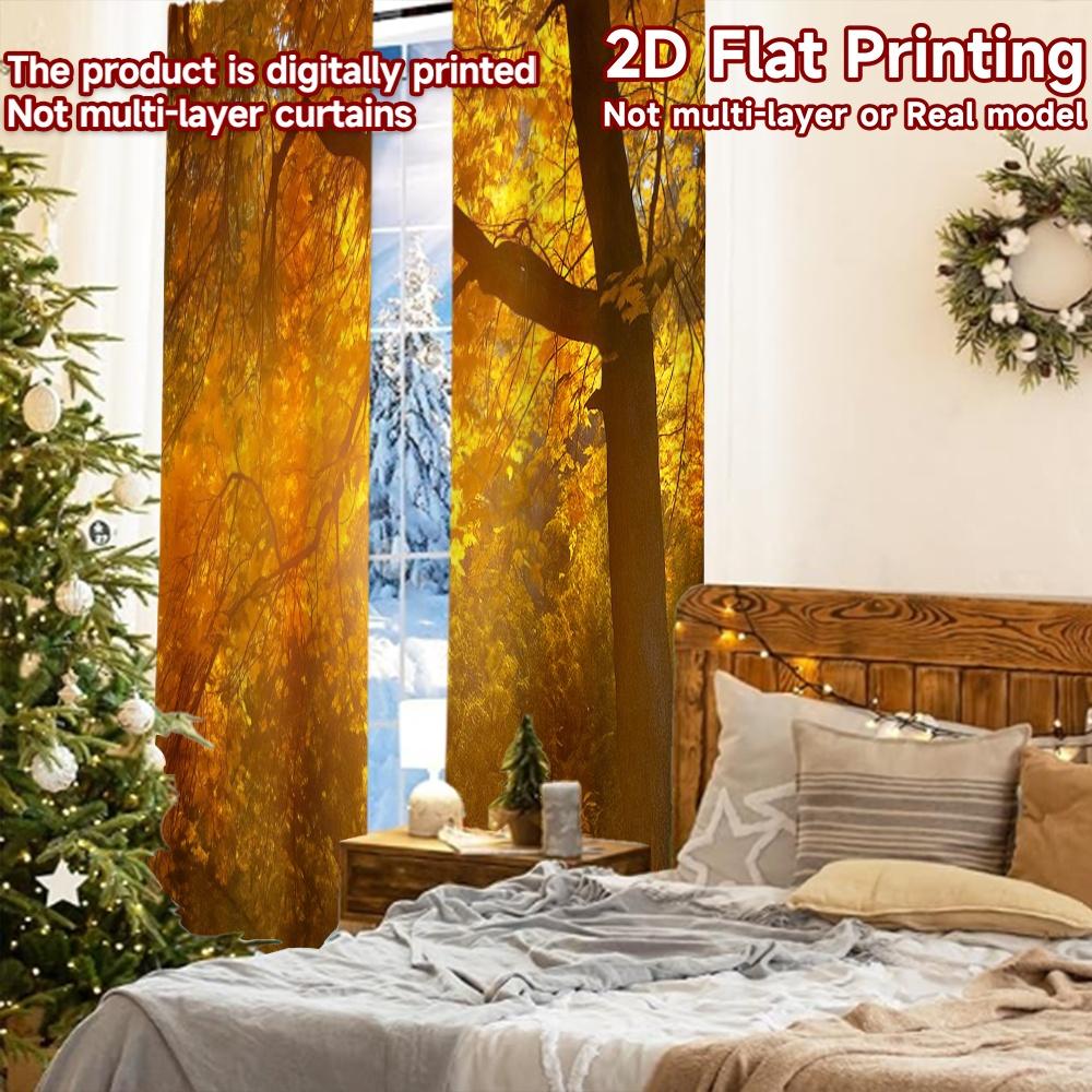 2pcs, 2D FLAT PRINTING Curtains (Without Rod) Autumn Harvest Jubilee Modern Fashionable Curtainments during the Christmas