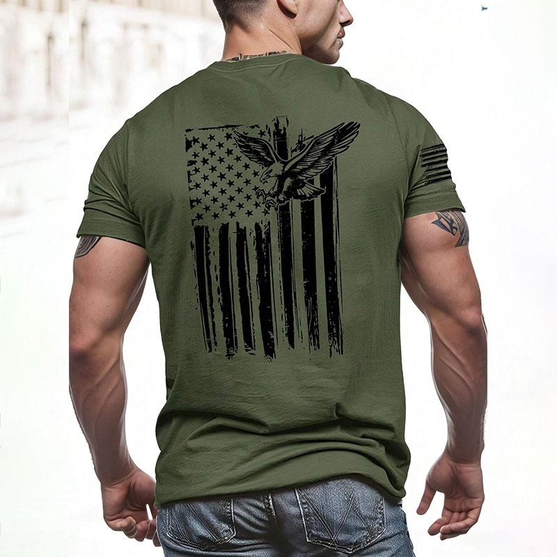2024 New Men's Round Neck T Shirt Eagle Flag Printed T-Shirt Tops Summer Men's Sports Big Size Clothing Fitness Short Sleeve