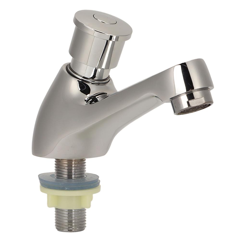 Time Delay Silver Faucet Single Tube Cold Water Basin Taps G1/2 Thread for Home Kitchen Bathroom