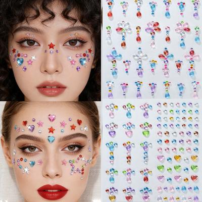 4pcs Assorted Colored Face Gem and Body Jewelry Rhinestone Stickers