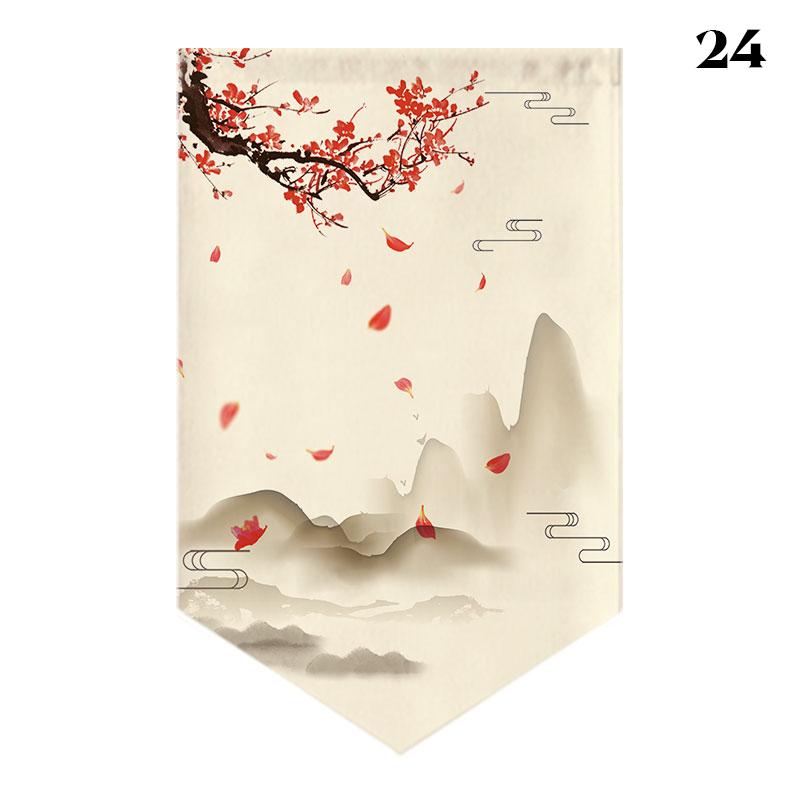 Chinese Landscape Painting Short Curtain Restaurant Cafe Decor Noren Home Window Decor Hanging Half Curtain Kitchen Partition