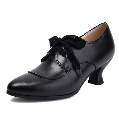 Women's Low Heels Loafers Shoes Elegant Brown Black White Heeled Footwear Office Shoes Lace-up 2025 Spring Comfortable