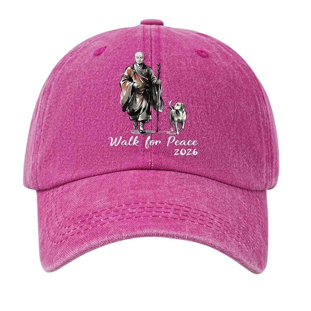 Washed Cotton Baseball Cap with Printed Distressed Soft Top Denim Hat, Vintage Hat