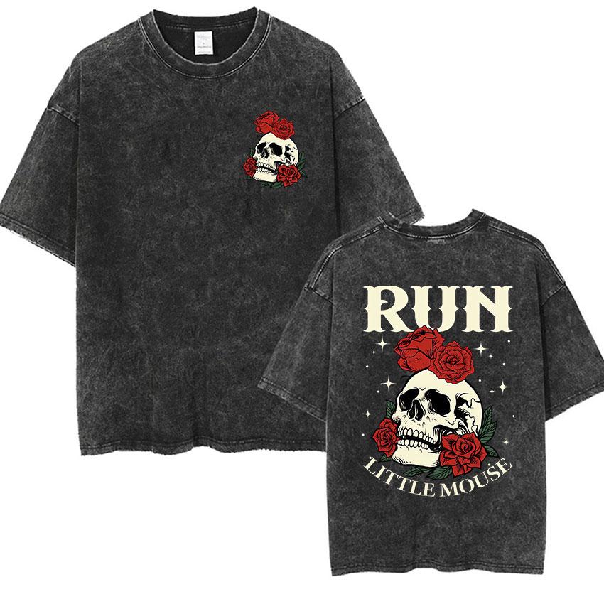 Rose Skull Run Little Mouse Vintage Washed T Shirt Mens Gothic Classic Short Sleeve Tshirts Yk Man Harajuku Clothing Tshirt
