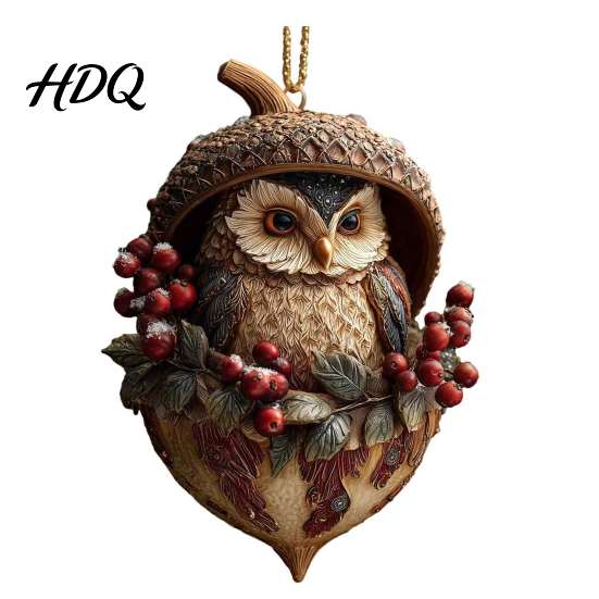 Detailed Woodland Animal Ornaments Pine Cone Christmas Ornaments 2D Flat Acrylic Forest Xmas Tree Pendant Retro Style Pendants Cute Hedgehog