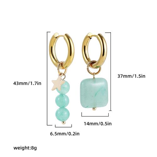 Bohemian Style Natural Stone Beads Irregular Pendant Earrings for Women Stainless Steel Hoops Earring Charm Summer Jewelry