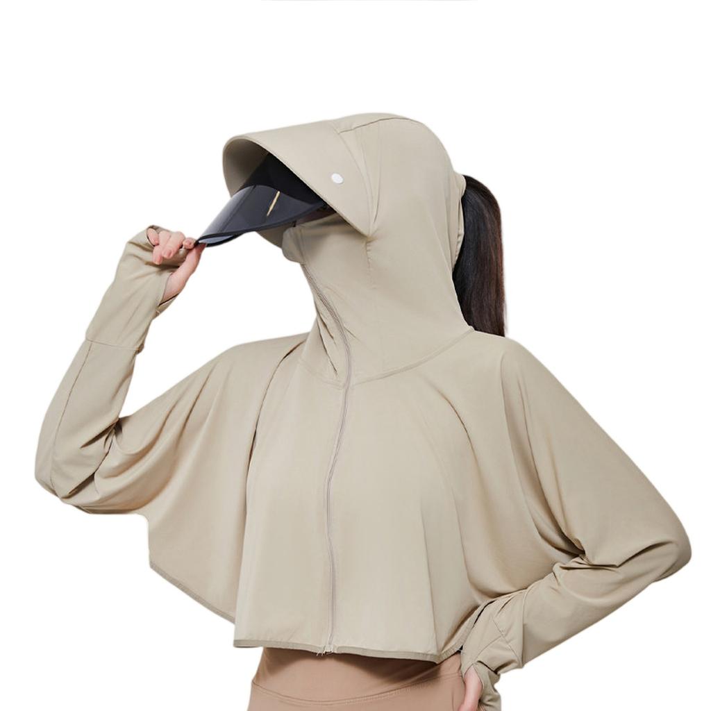 Veste à capuche légère et respirante pour femme en soie glacée UPF50+, coupe ample, avec visière amovible et rotative