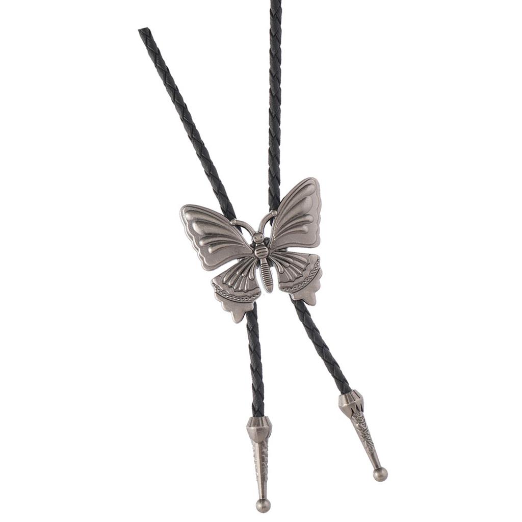 Vintage Adjustable Leather Cord Bolo Tie With Alloy Butterfly Pendant Jewelry Necklace For Western Fashion Enthusiasts