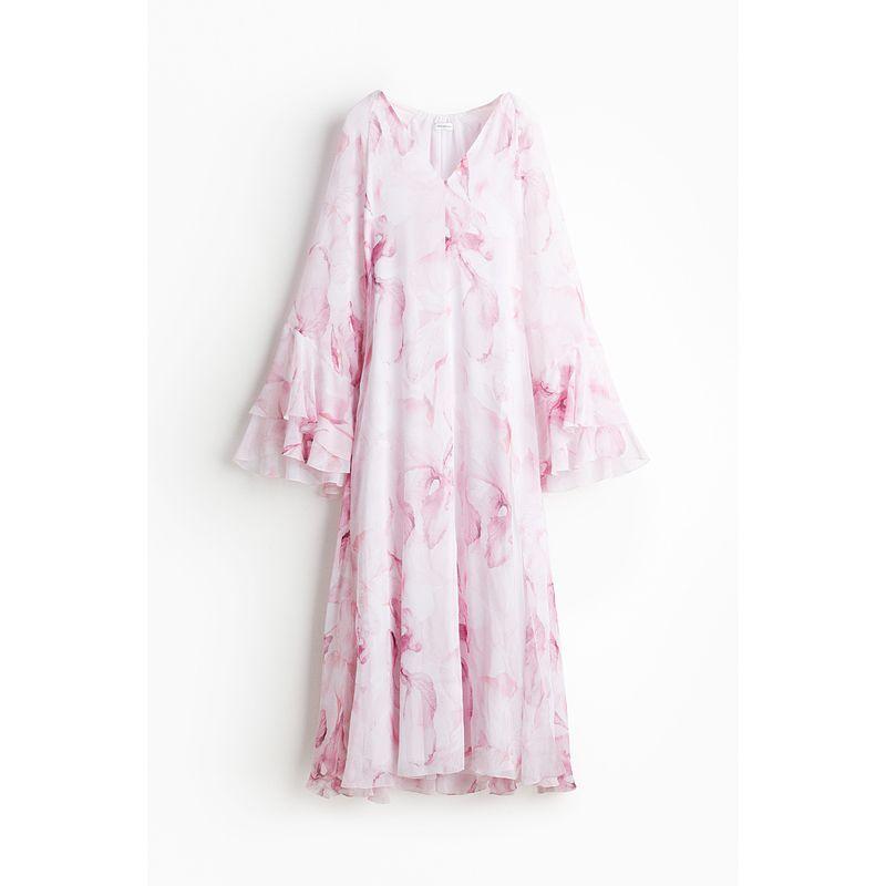 

[Ultimately Perfect Series] HM Women s Clothing Florals Dress Autumn Long Sleeves Elegant Graceful Chiffon Dress 1231199 Light pink/Florals 155/80