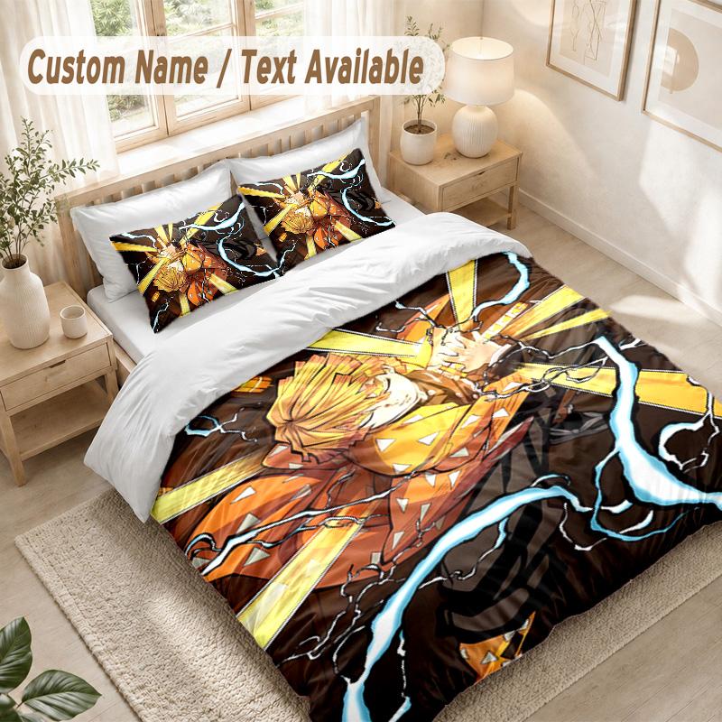Demon Slayer Bedding Set, 1 Duvet Cover & 2 Pillowcases Soft Comfortable Bedroom Home Textile Decor