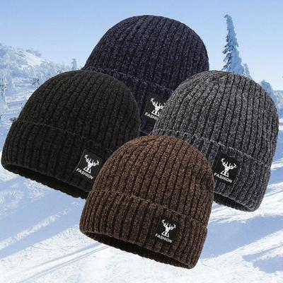 1PC Men's Cycling Outdoor Ski Winter Wool Knitted Hat Plus Velvet Thick Beanie Cap
