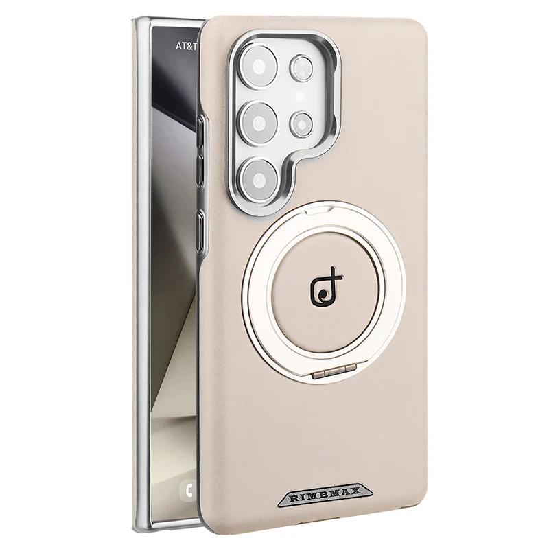 

Magnetic Suction 360 Rotating Bracket Leather Case for Samsung Galaxy S25 Ultra S24 Plus S23Ultra Ring Holder Stand Phone Cover Galaxy S24 Ultra серый