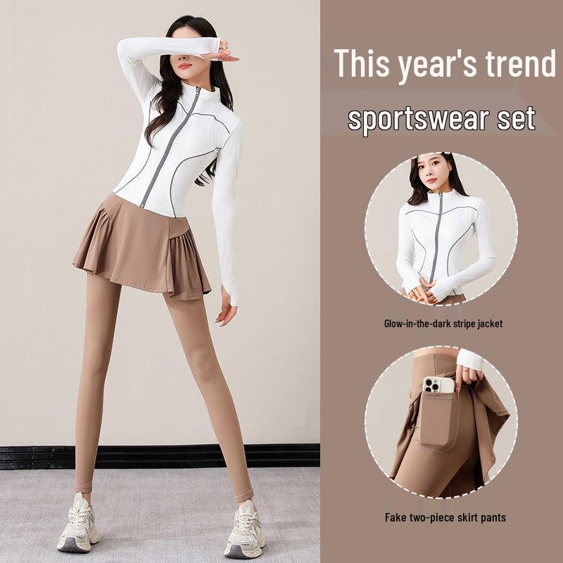 Women's High-End Yoga & Pilates Suit: Jacket, Skirt, Pants for Autumn/Winter 2024 Fitness & Running