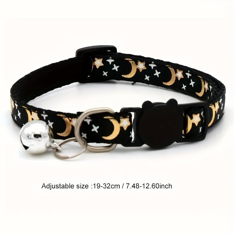 Glow-in-dark Breakaway Cat Collar with Moon Star Pattern, Adjustable Cat Necklace with Safety Buckle