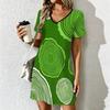 Summer Fashion Women's V Neck Short Sleeve Retro Geometric Pattern Printed  Dress Sex Short Skirt Dresses