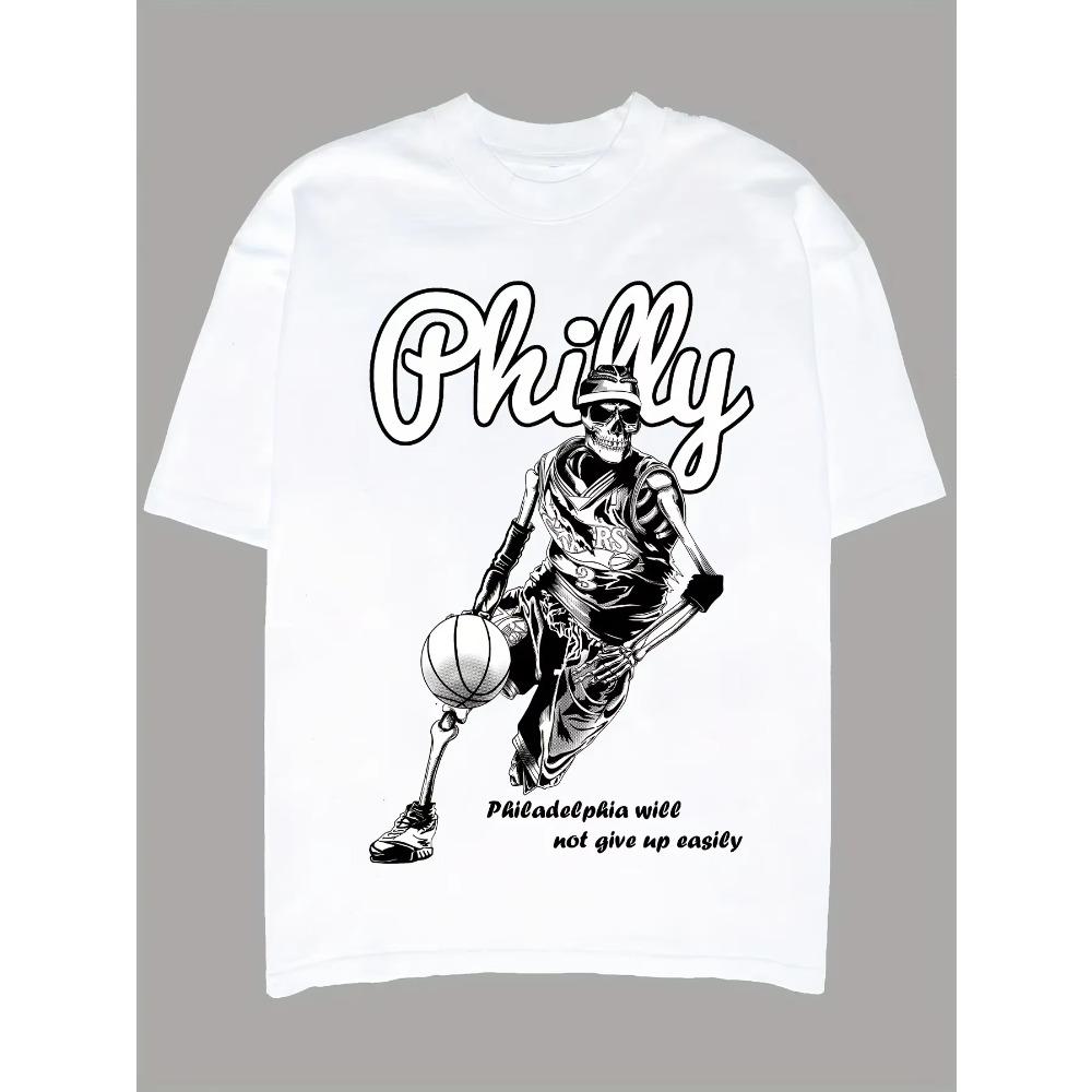 Skull Basketball Man Pattern Print Trendy Men's Oversized T-shirt Summer Outdoor Casual Women T Shirt Street Crew Neck Tees Tops