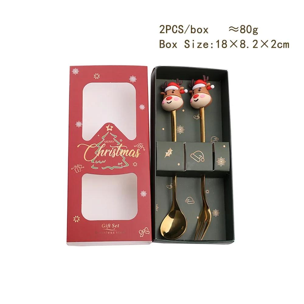Christmas Spoon Fork Set Christmas Gift  Two-piece Dessert Cutlery Cartoon Santa Elk Xmas Tree Snowman Top Decoration Spoon 2026