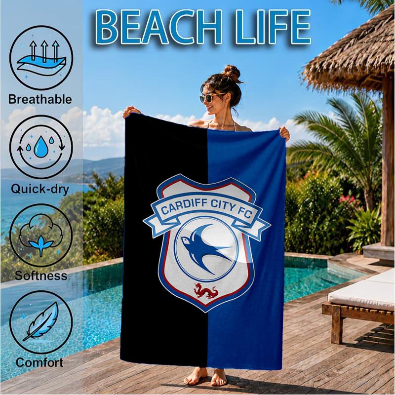Card-iff Fc Crest Printed Microfiber Beach Towel, Soft And Absorbent, Quick-Dry, Ideal for Summer Travel, Beach Essential, Swimming Pool