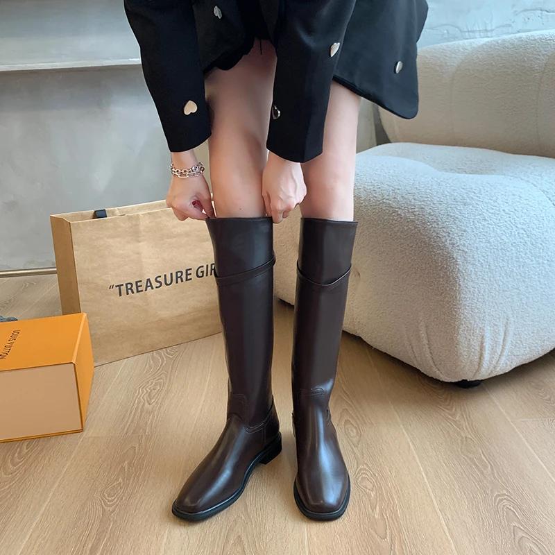 Designer Women Knee High Boots Fashion Large Cylinder Circumference Shoes Autumn Winter Low Heel Ladies Knight Long Booties