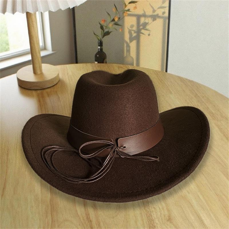 Spring and summer new retro cow head belt crimped woolen cowboy hat children's ethnic style outdoor grassland sunshade top hat