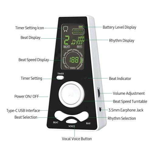 Xtahdge Electronic Digital Metronome with Timer, Universal Electronic Metronome with Volume and Beat Speed ??Control, Battery or USB Powered, for Guit