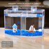 2Piece Acrylic Betta Fish Tank, Dual Compartment, Desktop Breeding Decor Light Sand Set