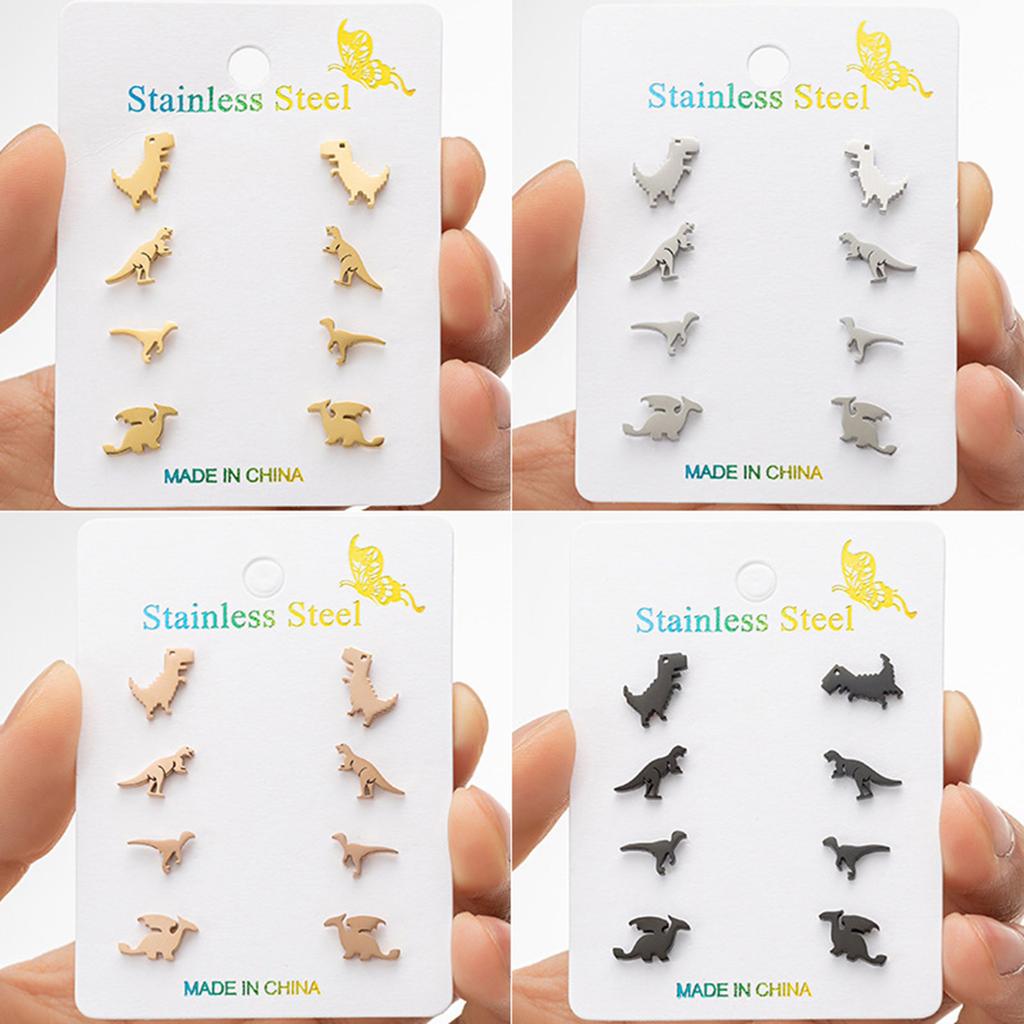 4 Pairs Cuteness Dinosaur Studs Earrings Fun Jewelry Small Earrings Dinosaur Ear Studs for Teens and Youthful Adults