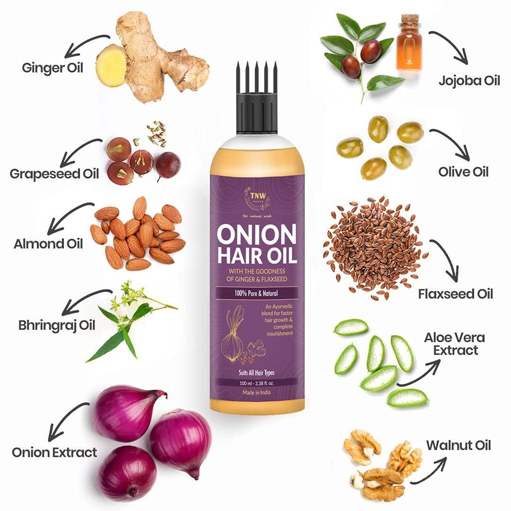 TNW - The Natural Wash Onion Hair Oil for Hair Growth & Hair Fall Control Jojoba, Olive & Flaxseed | Strong, Thick Hair | All Hair Types 100 ml