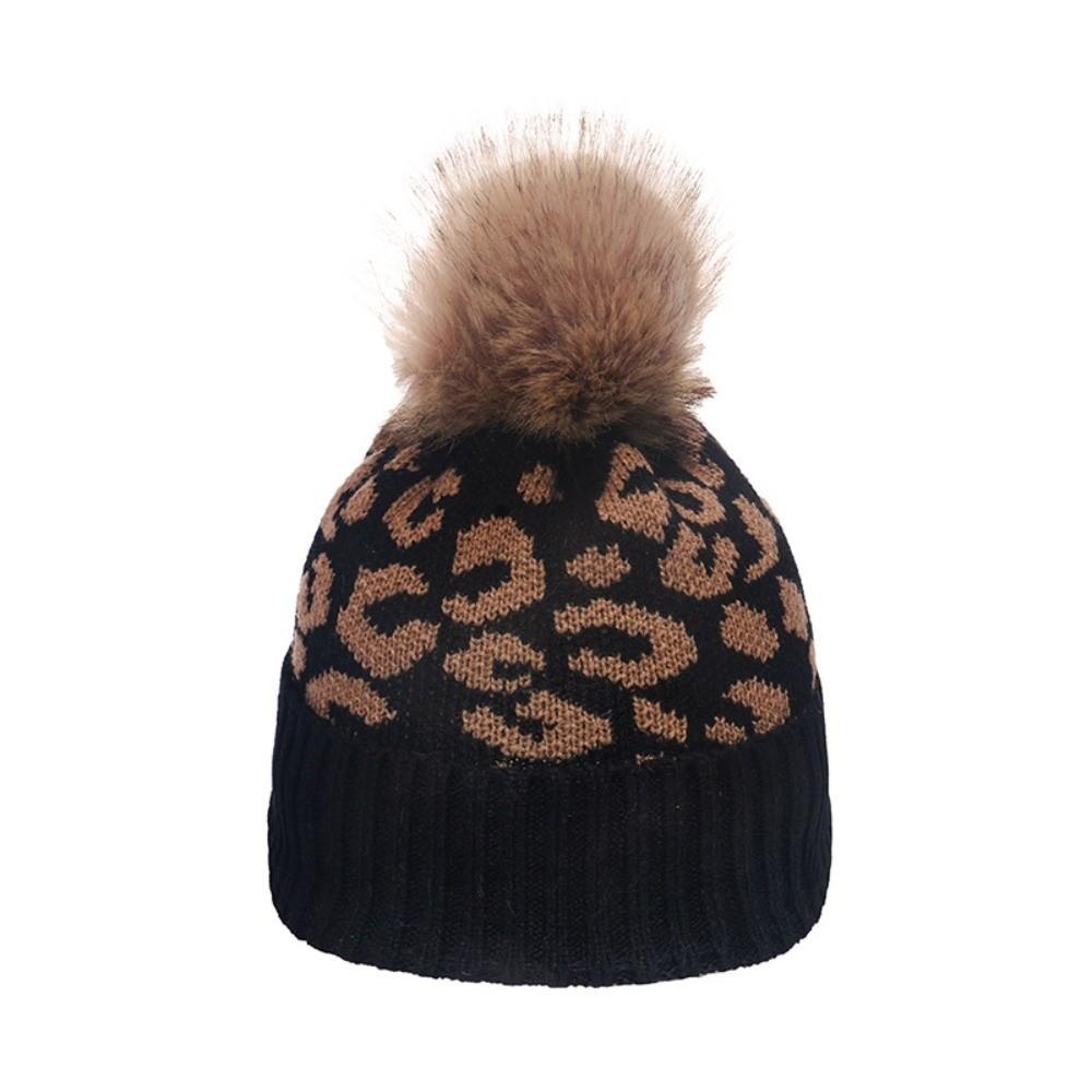 Cozy Leopard Print Hat Curled Edge Knitted Hat Casual Woolen Hat  Unisex