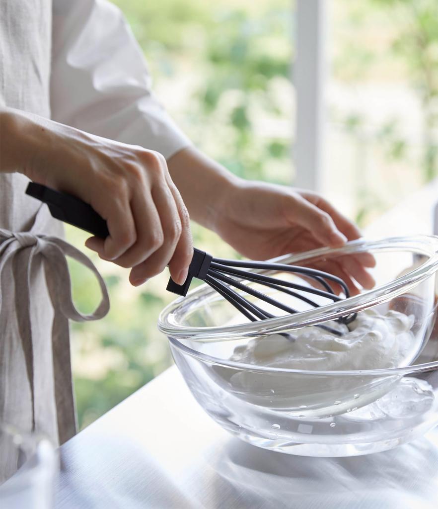 Yamazaki Jitsugyo Silicone Handle Whisk Black W6 x D6 x Tower Dishwasher Safe Kitchen Tool 6363 Approx. H29.5cm
