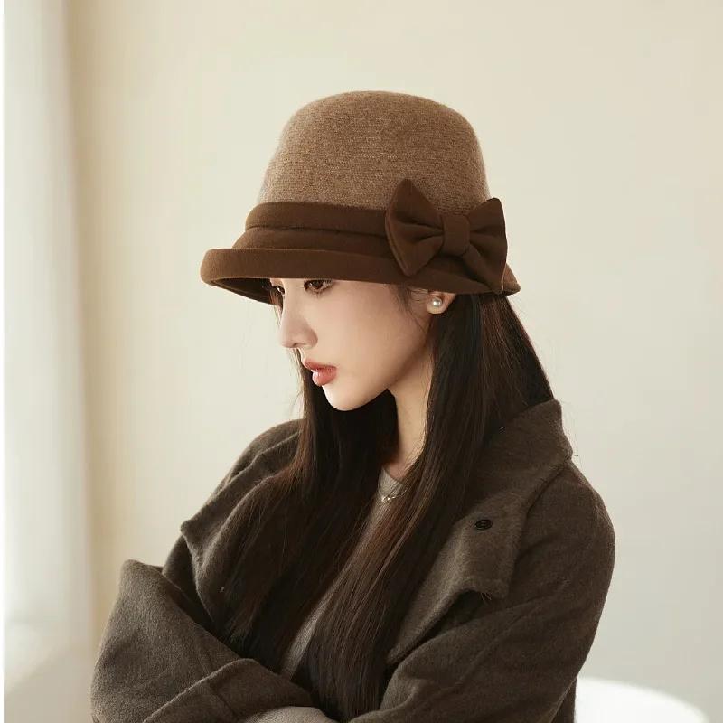 

Autumn and winter new hat women s French retro small fragrance style heiress top hat Hepburn style woolen fisherman hat 56-58CM