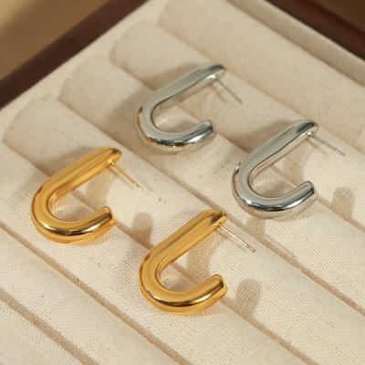 Simple Letter J-Shaped Earrings Women'S Titanium Steel Gold-Plated Glossy Versatile Ear Buckles Fashionable Personalized Earrings
