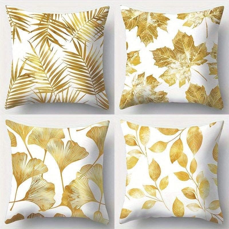 Golden Leaf Pattern Decorative Throw Pillow Covers Pattern Cushion Cover Suitable For Sofa Bedroom Car Pillow Cover