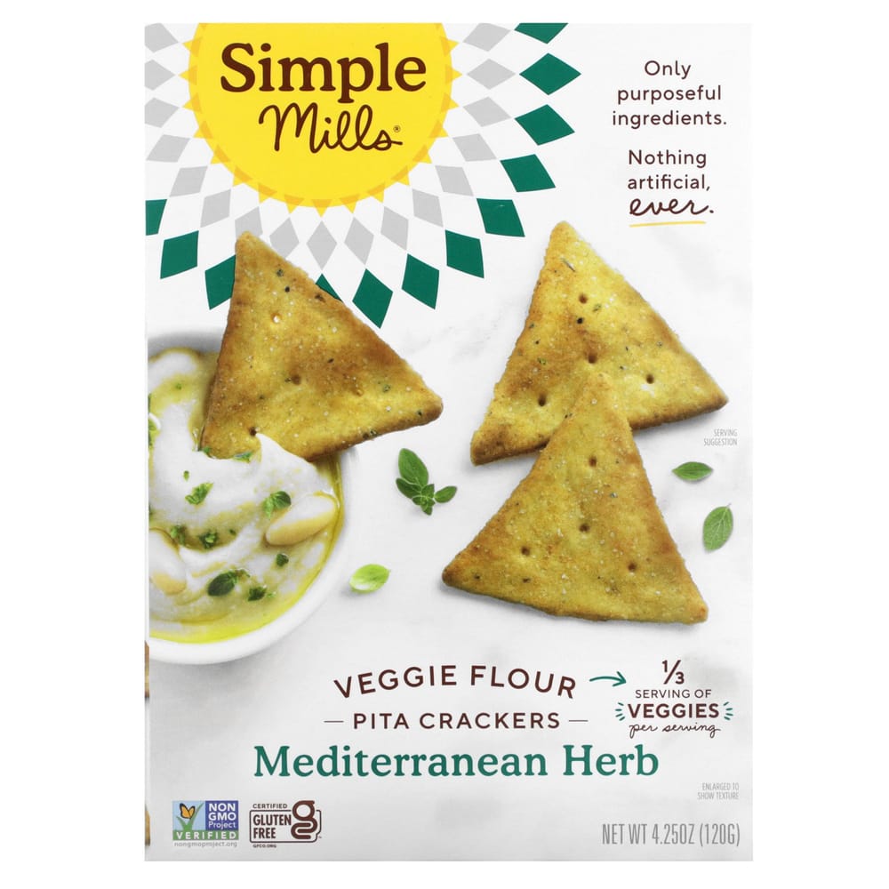 Simple Mills Vegetable Flour Pita Crackers, Mediterranean Herb, 120g (4.25oz)