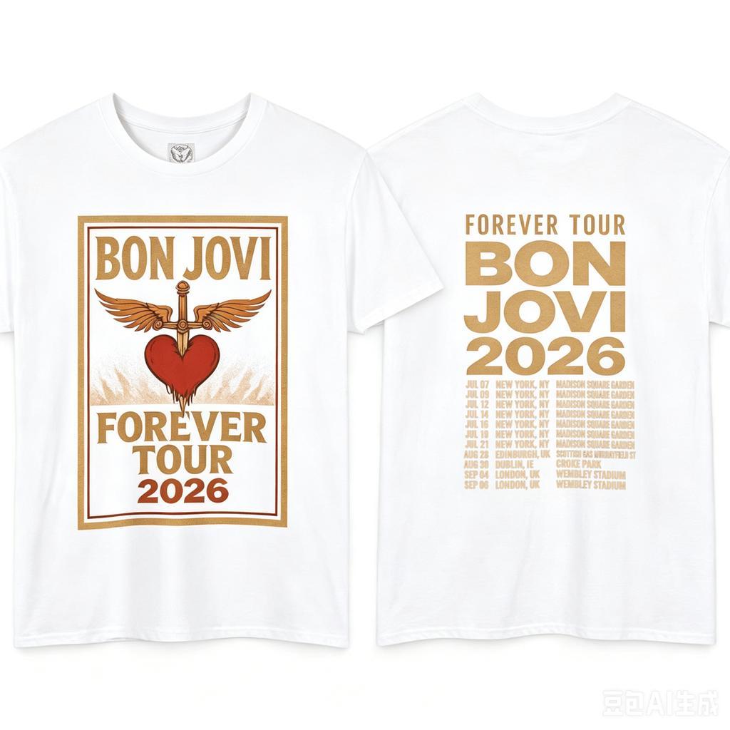 Bon Jovi Forever Tour 2026 Merch Summer New T Shirt 100Cotton Unisex Unisexs Unisexs TShirt Tour Y2k Fans Casual Tee Streetwear