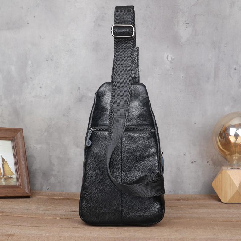 Men's Chest Bag Genuine Leather Crossbody Large Capacity Top Layer Cowhide Fashionable Sports Single Shoulder