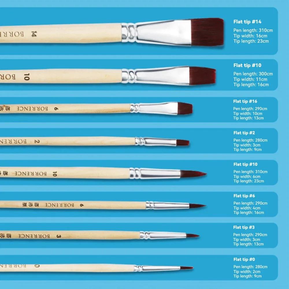 8pcs Watercolor Brush Pointed Round Flat Head Soft Hair Beginner's Art Student Hand Drawn Watercolor Nylon Painting Material