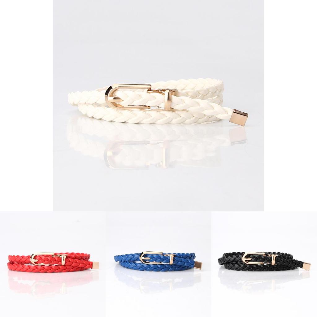 Fashion Ladies Handmade Woven Pu Leather Belt With Pin Buckle For Casual Dress And Office Style